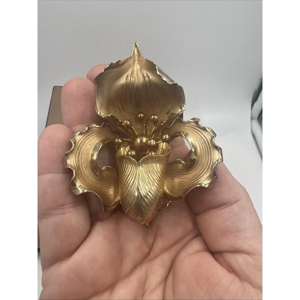 Vintage  Orchid Flower Brooch Large Goldtone Flower Jewelry 3 Dimensional Iris